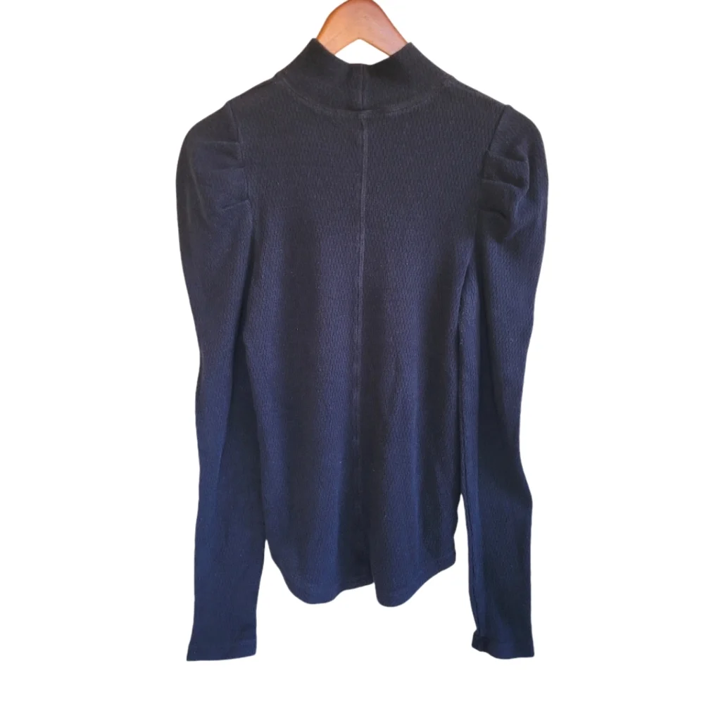 Free People Long Puffy Sleeve Mock Neck Top Black Women's Medium
